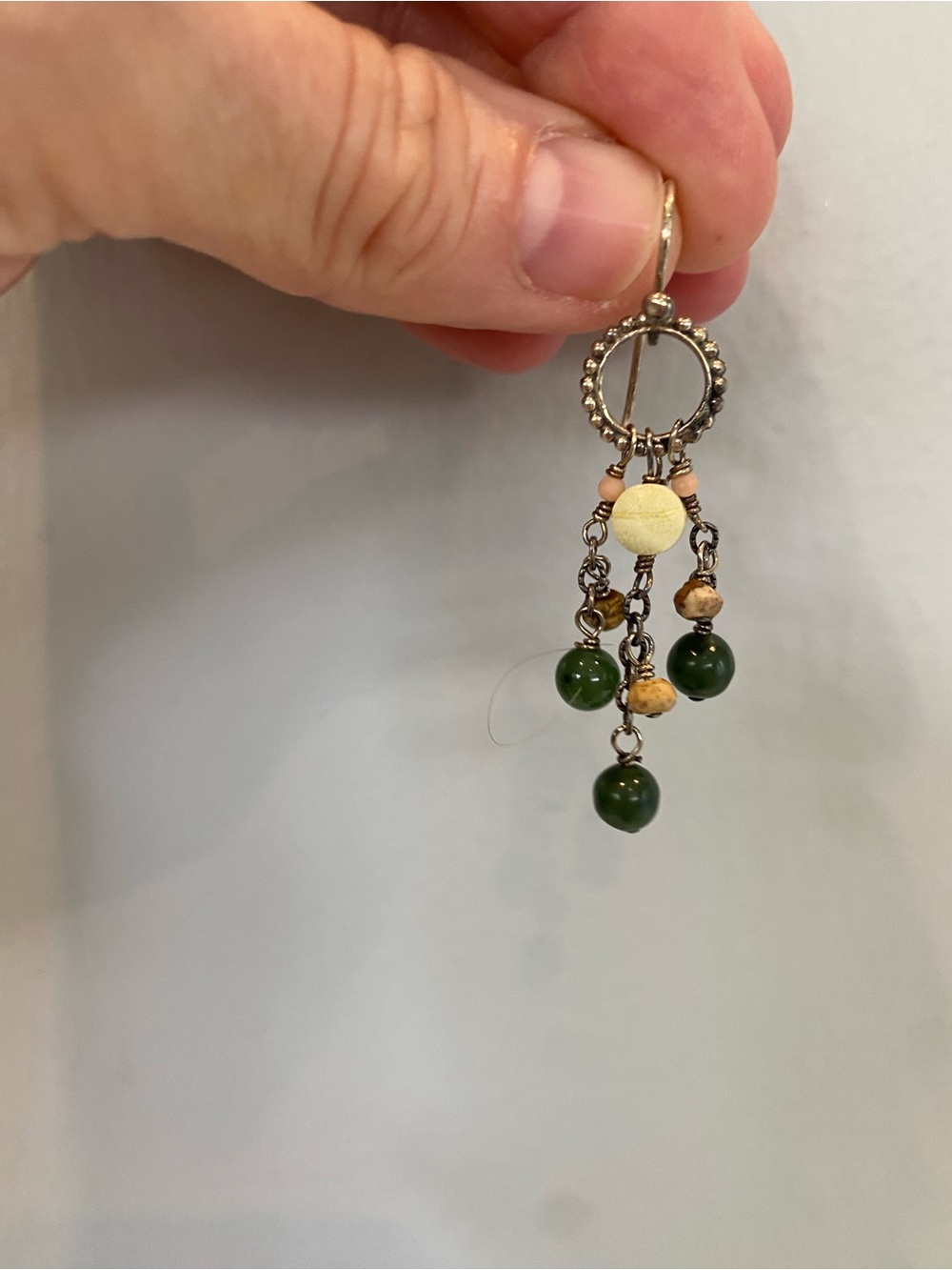Green Bead Dangle Earrings - Picture 3 of 3